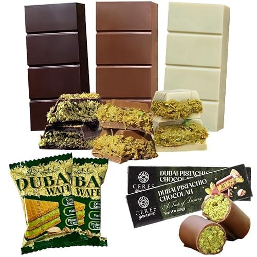 Dubai Chocolate Variety Pack – 7 pack, 3 Milky, Dark & White Chocolate + 2 Dubai Wafers + 2 Mini Bars – Elegant Gift Box, Middle Eastern Dessert Sampler thumbnail 8