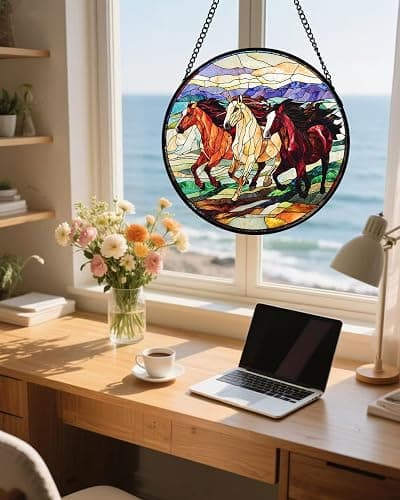 Stained Glass Window Hanging 3 Horses Suncatcher Gifts for Women 6.3" | Sun Catcher Decor Birthday Christmas Mothers Day Anniversary Gift for Mom Grandma Nana Wife Mother In Law thumbnail 7