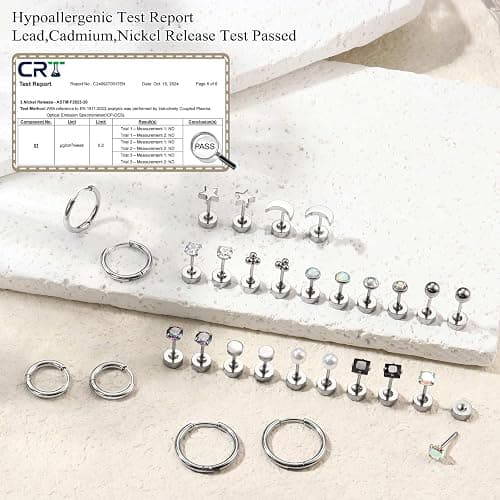 Jstyle Hypoallergenic Flat Back Stud Earrings for Women Men Surgical Stainless Steel Earrings for Sensitive Ears Small Stud Hoop Silver Gold Black Earrings Cartilage Earring Set for Multiple Piercing thumbnail 3