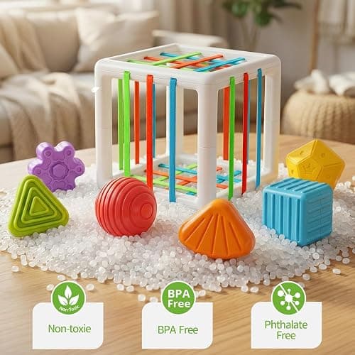 Aprilwolf Montessori Toys for 1 Year Old, Cube & 6 Sensory Shape Blocks, Baby Toys 12-18 Months, Developmental Infant Birthday Gifts for Learning Toddler Age 1 2 3 thumbnail 4