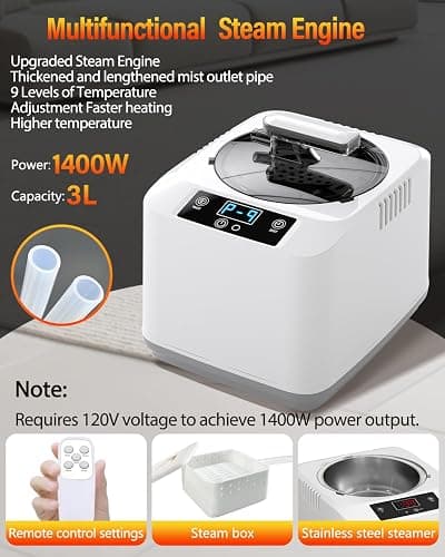KASUE Portable Steam Sauna Tent for Home, Infrared Sauna with 3L Steamer, 9 Temp Levels & 99 Min Timer, 5-Layer Waterproof Insulated, Folding Chair Included, Indoor Spa (Light Black) thumbnail 3