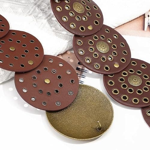 Liutufy Wide Disc Belt for Women Vintage Hollow Boho Leather Belt Western Chunky Waist Belt Cowboy Metal Buckle Concho Belts thumbnail 4