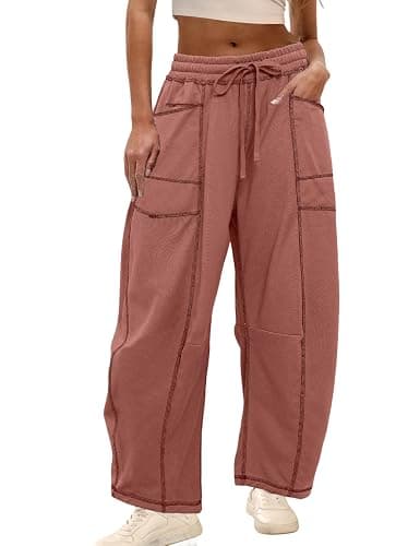 Athlisan Womens Baggy Barrel Pants Wide Leg Lounge Drawstring Sweatpants with Pockets - Image 1