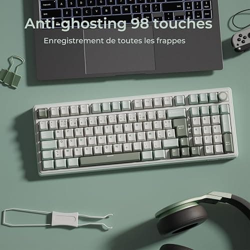 RK ROYAL KLUDGE R98 Pro Clavier Gamer 96% Filaire Mécanique AZERTY, RVB avec Pavé Numérique, Molette de Volume, Gasket Mount, Touches Profil OEM en PBT, Hot-Swap, Switch Tactile Beige Pré-lubrifié thumbnail 9