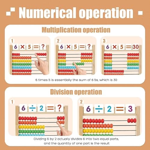 Ranqibo Wooden Abacus for Kids Math - 10-Row Counting Toy with 100 Beads, Number Cards & Counting Sticks, Educational Counters for Kids Math Gift for Age 3 4 5 6 7 Year Old Boy Girl thumbnail 8