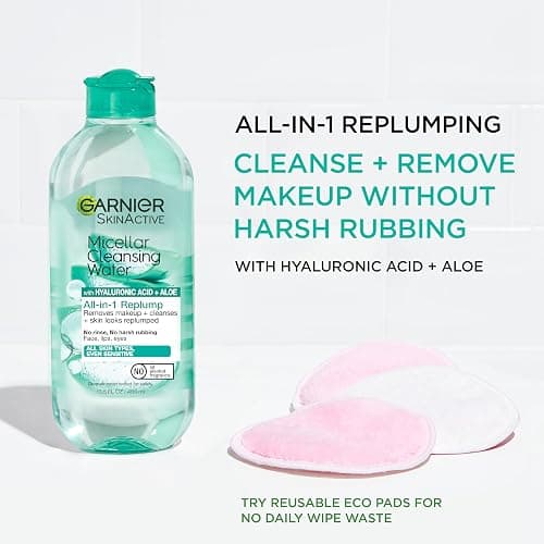 Garnier Micellar Water with Hyaluronic Acid, Facial Cleanser & Makeup Remover, Hydrating and Plumping, For All Skin Types, Vegan, Cruelty Free, 13.5 Fl Oz (400mL), 1 Count thumbnail 2