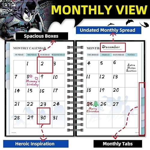 Batman 2026 Planner – Superhero Undated Daily Weekly & Monthly Planner with Calendar & Holiday Tracker, Monthly Tabs, Habit Tracker, 12 Months Spiral Agenda Book for Office School Gift Supplies thumbnail 4
