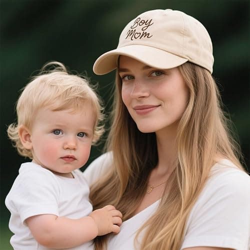 Boy Mom Hat, Adjustable Size Baseball Cap, Gift for Mother’s Day Birthday Christmas Beige thumbnail 3