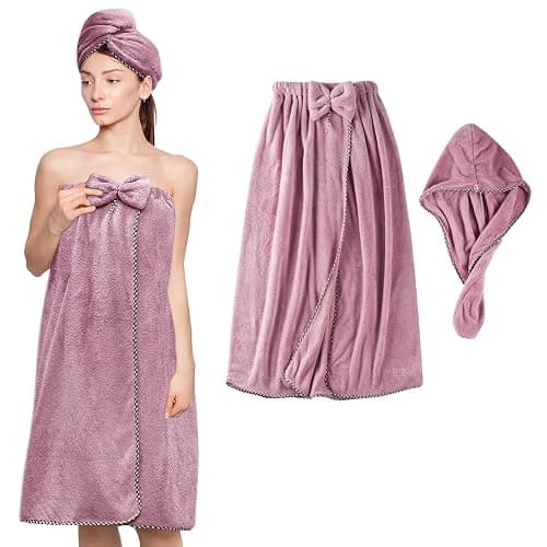 KOIKEY Women's Microfiber Bath Towel Wrap with Hair Towel | Soft adjustable body wrap with super absorbent microfiber fabric for quick drying hair and shower use - Image 1