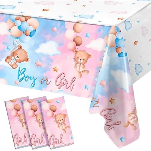 Tischdecke Gender Reveal, 3pcs 220 * 130cm Baby Party tischdecke, Rosa und Blau tischdecken mit Bär, tischdecke Outdoor für Gender Reveal Party, Baby Party Dekoration, Boy or Girl deko - Rosa und Blau - Image 1