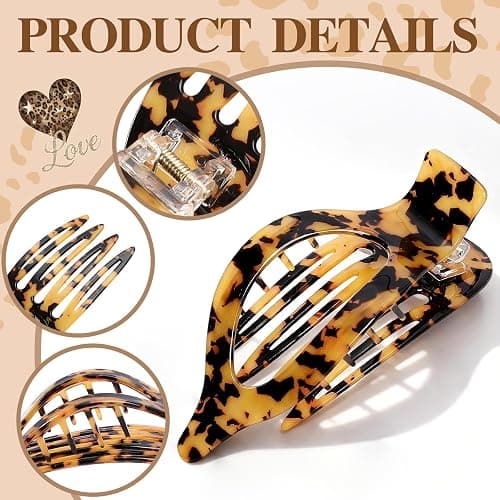 2 Pack French Flat Hair Clips for Women, Celluloid Leopard Print Barrettes, Nonslip Claw Clips, Side Slide Volume Clips for Girls thumbnail 2