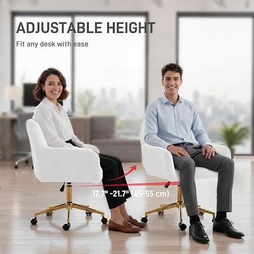 HOMCOM Swivel Office Chair, Faux Rabbit Fur Upholstered Vanity Desk Chair with Adjustable Height, Armrests and Wheels for Office, Makeup, Dressing Table, Cream White thumbnail 6