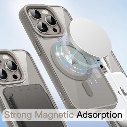 JETech Cover Magnetica per iPhone 15 Pro 6,1 Pollici Compatibile con MagSafe, Cellulare Paraurti Custodia, Solida Colore Opaco TPU Telaio, Anti-Graffio Retro Trasparente (Titanio Naturale) thumbnail 4