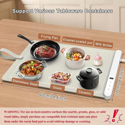 FYY Warming Mat for Food - Rapid and Full Surface Heating, 6 Temp Settings, 6H Timer, Rollable Portable Food Warming Mat, Ideal for Gatherings, Parties, Keep Meal Warm (X Large Size, Khaki) thumbnail 2