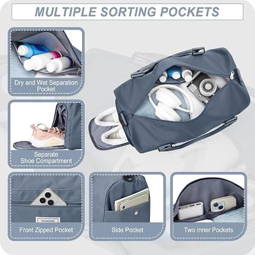 Weekender Duffel Bags for Women, Travel Totes Bag for Airplane, Cute Sports Gym Dance Overnight Luggage Bag with Wet Pocket Shoe Compartment, Carry On Hospital Bag for Labor and Delivery Haze blue thumbnail 5