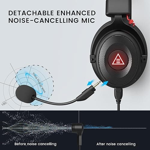 EKSA E900Pro Gaming Headset for PC PS5 PS4, Wired Headphones with Detachable Noise Cancelling Mic, 7.1 Surround Sound, USB&3.5mm Cable, LED Light, Over-Ear USB Gaming Headphones for Xbox One (Black) thumbnail 4