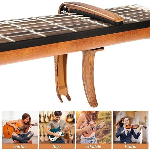 Kapodaster für Gitarre Capo Gitarren mit 6 Plektren, Capodasta Gitarre für Ukulele Westerngitarre E-Gitarre, Metall Holz thumbnail 6