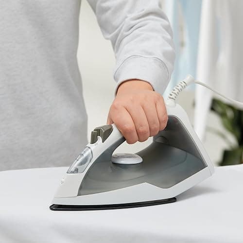 Amazon Basics 1200W 10” Steam Iron, With Non-Stick Teflon Soleplate, 5 Fl Oz Water Tank (150 ML), Auto Shut-Off, Anti-Drip, Anti-Calcification, Thermostat, 6.5Ft Cord, Gray thumbnail 7