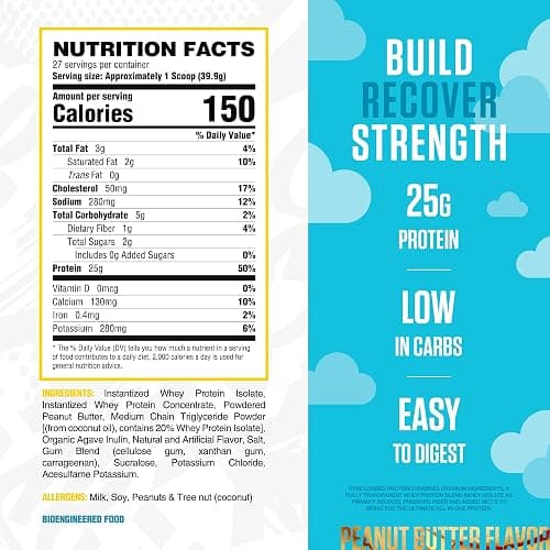 RYSE Loaded Protein Powder - Skippy Peanut Butter - 25g Whey Protein Isolate & Concentrate with Prebiotic Fiber & MCTs - Low Carb, Low Sugar, Digestive-Friendly - 27 Servings / 2 lb Tub thumbnail 2