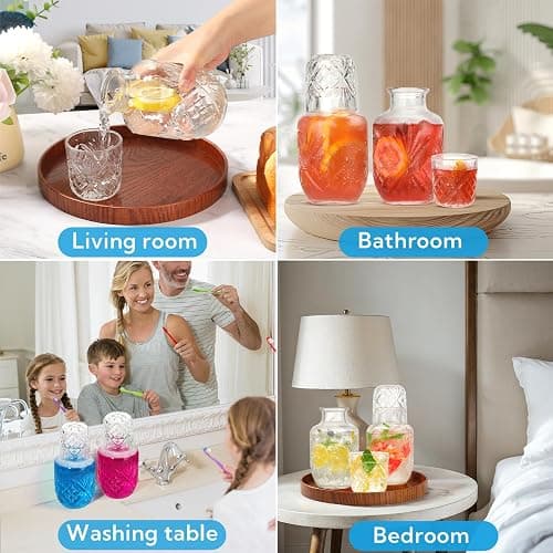 3 Set Bedside Water Carafe and Glass Set 18 OZ Vintage Glass Water Pitcher with 5 OZ Cup Set Clear Glass Water Pitcher for Bedroom,Bar,Bathroom,Hotel,Restaurant,Juice,Mouthwash Container,Style-1 thumbnail 7
