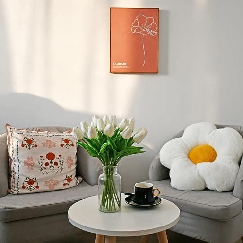 Mandy's Artificial Tulips 20 Stems White PU Faux Flowers for Valentine's Day and Easter Decorations Wedding Home Decor 13.5 Inch thumbnail 6