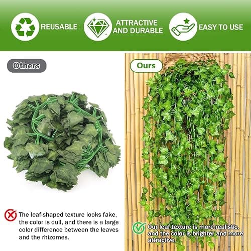 Eidoct Artificial Ivy Fake Leaves & Realistic Vines, 12 Pieces per Pack, Home Decor Wall Accents for Weddings & Parties, Backdrop Wall Decor, Flexible & Shaped-to-Fit Maintenance-Free Ivy Fake Vines thumbnail 6