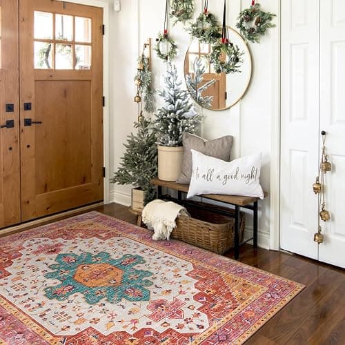 Moynesa Ultra-Thin Washable Area Rug - 4x6 Pink Rugs for Bedroom Girls Vintage Rug for Living Room, Non Slip Non Shedding Low Pile Indoor Throw Carpet for Nursery Office Entryway Kitchen Foyer thumbnail 8