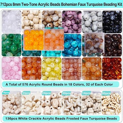 746PCS DIY Beading Kit for Jewelry Making, 8MM Two-Tone Acrylic Ocean Bohemian Style Faux Turquoise Bead White Crack Bead for Summer Beach Necklace Earring Bracelet Craft DIY Accessory (24 Colors) thumbnail 2
