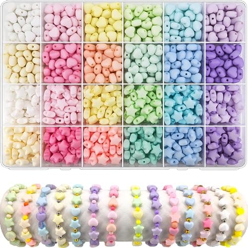 1000Pcs Matte Acrylic Star Beads Hart Beads for Jewelry Making, Macaron Colors Frosted Pastel Bead Colorful Assorted Cute Aesthetic Kawaii Bead for Bracelet DIY Craft Earring Phone Charm - Image 1