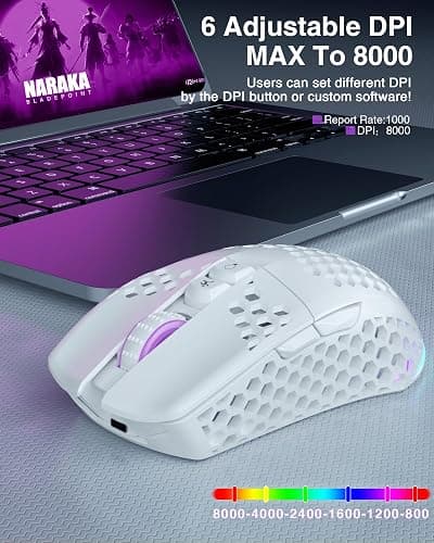 SOLAKAKA SM600 White Wireless Gaming Mouse,Tri-Modes BT5.1/Type-C Wired/2.4G Wireless Mouse with 2 Side Buttons, Programmable Macro Gamer Mouse with RGB Light for Laptop/PC/Mac thumbnail 5