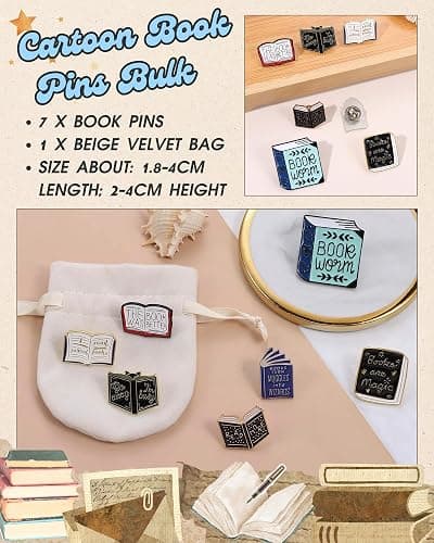 Creative Reading Book Pins Bulk with Storage Bag, Cute Decorative Brooch Books Enamel Pins for Backpack Hat Clothes Christmas Bookish Gifts for Readers Booklovers Women Kids Teacher Student Librarian thumbnail 2