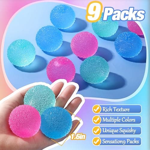 APLIST Textured Mini Stress Balls: 9 Pack High Density Solid Squishy Toys, 1.6" Small Sensory Fidget for Kids Adults, Quiet Anxiety Relief Item for Classroom, Malt Sugar Filled, Prizes for Students thumbnail 2