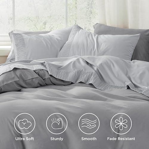 Bedsure King Size Sheets Set - 4 Pieces Soft King Sheets - Breathable & Cooling - Hotel Luxury - Easy Care Polyester Microfiber Bedding for Women, Men, Light Grey thumbnail 3