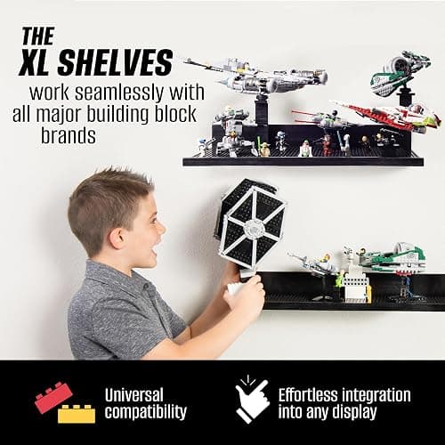 Brickmaster Displays - XL Shelves Floating Shelves for Building Block Display - Compatible as a Lego Display Shelf - Floating Shelves for Wall - Works with Major Building Blocks - Black, 2-Pack thumbnail 3