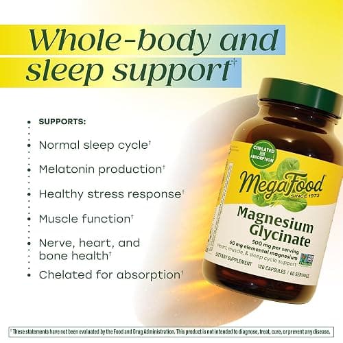 MegaFood Magnesium Glycinate 500mg - Chelated Magnesium Supplement - 60mg Elemental Magnesium - Gentle on the Stomach - Supports Normal Sleep Cycle & Healthy Stress Response - 120 Capsules 60 Servings thumbnail 3