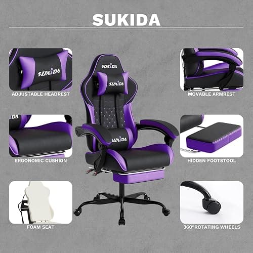 Ergonomic Video Gamer Chairs Gaming Computer Chair Gamer Chairs for Adults Massage Lumbar Support Swivel Height Adjustable Headrest Backrest thumbnail 5