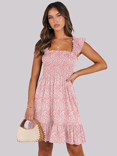 ANRABESS Women's Summer Casual Sleeveless Square Neck Dress 2026 Smocked Ruffle Backless Boho Beach Cute Teen Short Sundress thumbnail 2