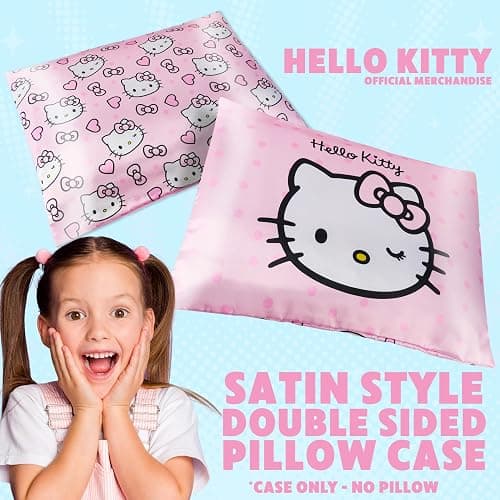 Hello Kitty Satin Pillowcase for Hair Skin Benefits, 19”x26” Soft and Cooling Pillowcase with Zipper, Gifts for Women Girls Teens Wife Girlfriend thumbnail 4