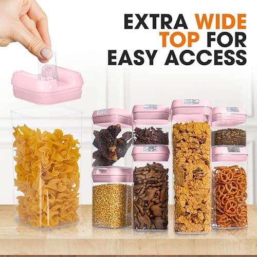 Cheer Collection Stackable Airtight Food Storage Containers - BPA Free Plastic Food Organizer for Pantry with Dry Erase Marker and Labels, Pink (Set of 7) thumbnail 7