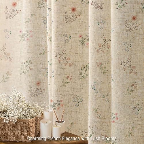 XOGUIBO Floral Vintage Linen Shower Curtain, French Country Shower Curtains for Bathroom with Tassels, 72Wx90H thumbnail 4