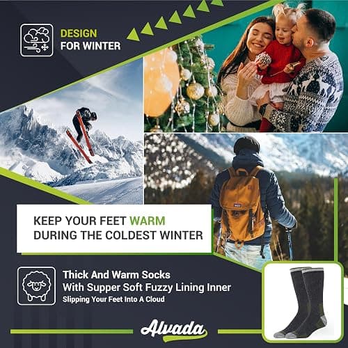 Alvada Merino Wool Hiking Socks Thermal Warm Crew Winter Boot Sock For Men & Women 3 Pairs thumbnail 5
