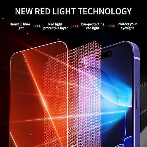 WASOCA 2 Pack Screen Protector for iphone 16 [6.1 inch] with Installation Frame, New Red Light 9H Tempered Glass Screen Protector Upgraded Protection, Anti-Blue Light thumbnail 2