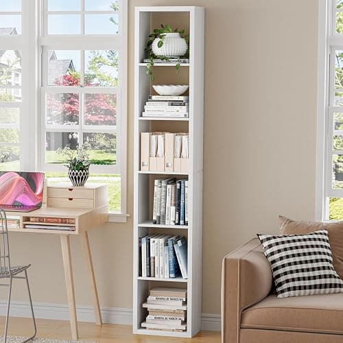 VDNEND Cube Storage Organizer Bookcase, Decorative 11 inch Open Back Cubical Shelf with Thickened Border, Display Bookshelf for Living Room, Home Office, Sturdy Room (White, 6 Cube,Vertical) - Image 1