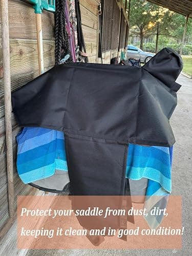 KZWT Waterproof Western Saddle Cover, Studry Protective Coverwith 6 Elastic Straps to Secure fit Each Corners and Fenders,One Size Fits Most Full-Size Western Saddle thumbnail 2
