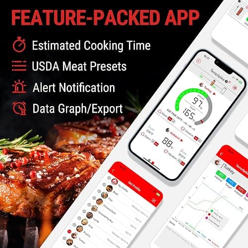 ThermoPro TempSpike 500 ft Wireless Meat Thermometer Digital, Bluetooth Meat Thermometer Wrieless for Beef Lamb Chicken Turkey, Smoker Acccessories for Rotisserie Sous Vide BBQ Oven Air Fryer thumbnail 5