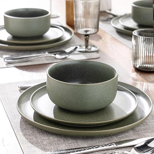 LERATIO Stoneware Dinnerware Sets for 6,Handcarft Ceramic Plates and Bowls Sets,Chip and Scratch Resistant Dishes, Dishwasher & Microwave Safe, Oven safe,Reactive Glaze-Green thumbnail 6