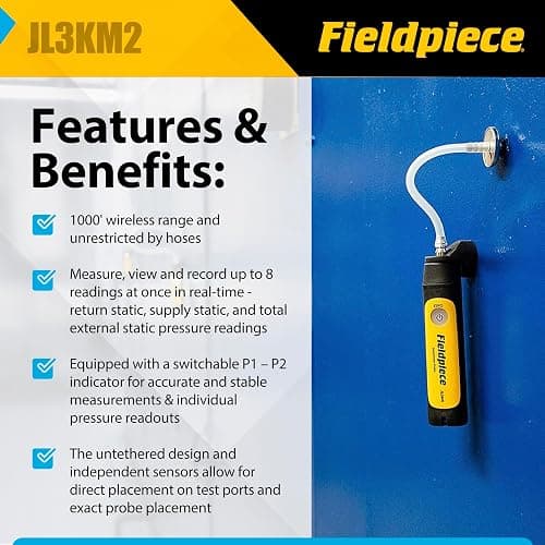 Fieldpiece - Job Link System Dual Port Manometer Probe Kit - JL3KM2 - Long Range Wireless All-in-One Static, Gas and Draft Pressure Gauge - HVAC Tools thumbnail 2