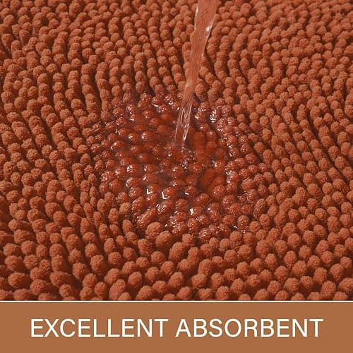LOCHAS Luxury Bathroom Rug Shaggy Bath Mat 24 x 60 Inch, Washable Non Slip Bath Rugs for Bathroom Shower, Soft Plush Chenille Absorbent Carpets Mats, Burnt Orange thumbnail 4