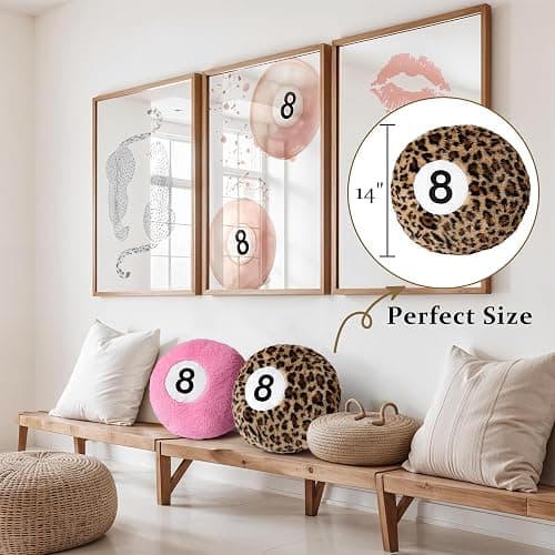 Dripykiaa Cheetah 8 Ball Throw Pillow, 14" Leopard Print 8 Ball Pillow Round Plush Decorative Cushion, Soft Trendy Throw Pillow for Bedroom & Living Room, Modern Aesthetic Home Decor for Women & Teens thumbnail 5