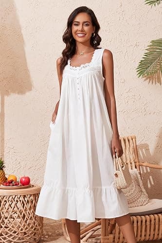 AVIIER 100% Cotton Nightgowns for Women Sleeveless Sleep Dress Ladies Gowns Sleepwear with Pockets thumbnail 3
